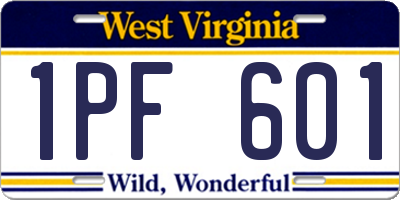 WV license plate 1PF601