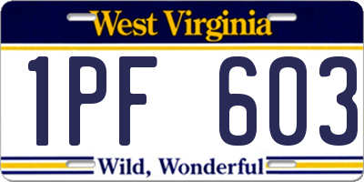 WV license plate 1PF603