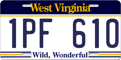 WV license plate 1PF610