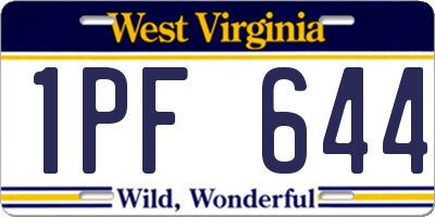 WV license plate 1PF644