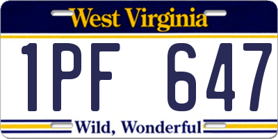 WV license plate 1PF647
