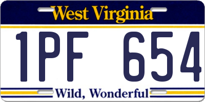 WV license plate 1PF654