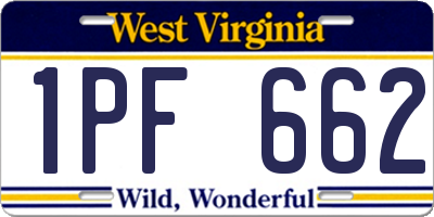 WV license plate 1PF662