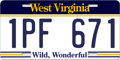 WV license plate 1PF671