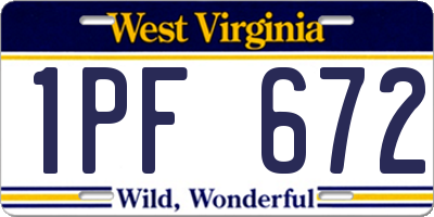 WV license plate 1PF672