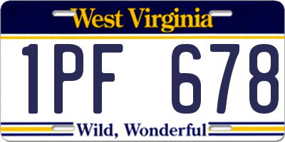 WV license plate 1PF678