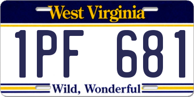 WV license plate 1PF681