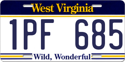 WV license plate 1PF685