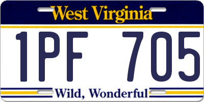 WV license plate 1PF705