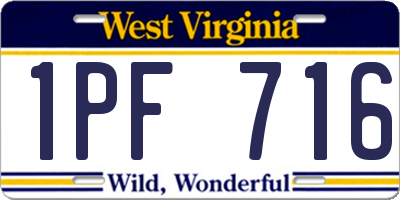 WV license plate 1PF716