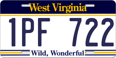 WV license plate 1PF722