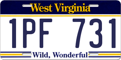WV license plate 1PF731