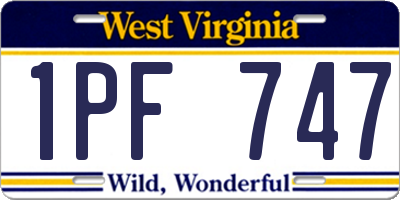 WV license plate 1PF747