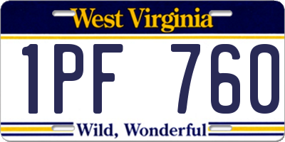 WV license plate 1PF760