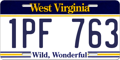 WV license plate 1PF763