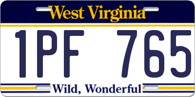 WV license plate 1PF765