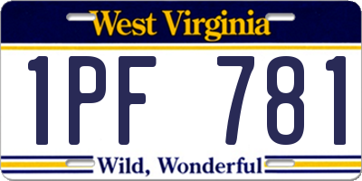 WV license plate 1PF781