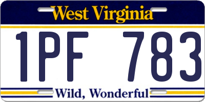 WV license plate 1PF783