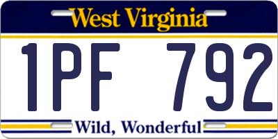 WV license plate 1PF792