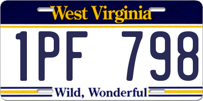 WV license plate 1PF798