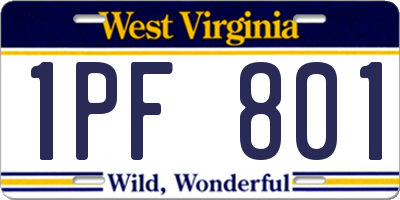 WV license plate 1PF801