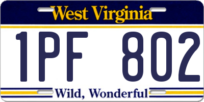 WV license plate 1PF802
