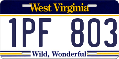 WV license plate 1PF803
