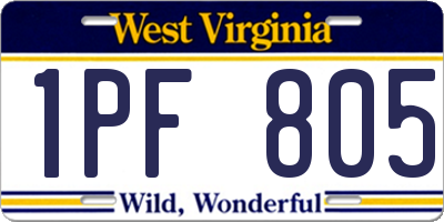 WV license plate 1PF805