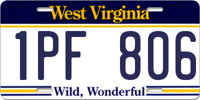 WV license plate 1PF806