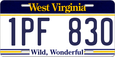 WV license plate 1PF830
