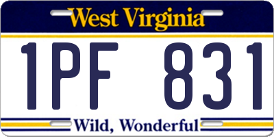 WV license plate 1PF831