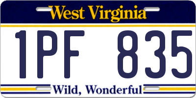 WV license plate 1PF835