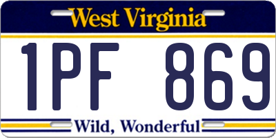 WV license plate 1PF869