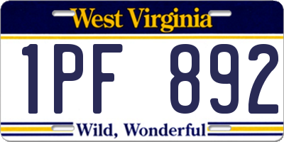 WV license plate 1PF892
