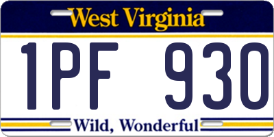 WV license plate 1PF930