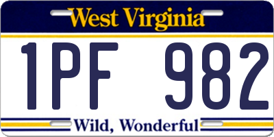 WV license plate 1PF982