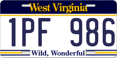 WV license plate 1PF986