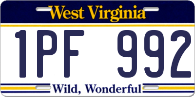 WV license plate 1PF992