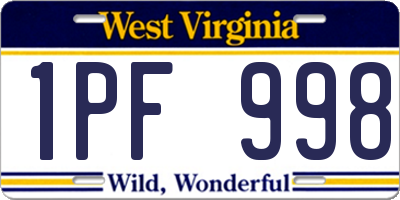 WV license plate 1PF998