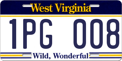 WV license plate 1PG008