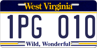 WV license plate 1PG010