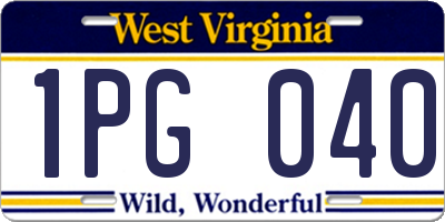 WV license plate 1PG040