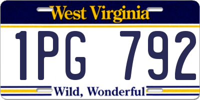 WV license plate 1PG792