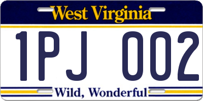 WV license plate 1PJ002