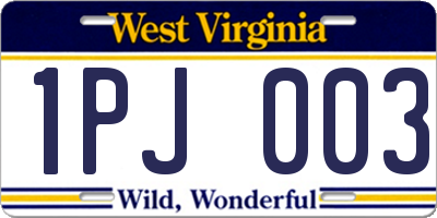 WV license plate 1PJ003