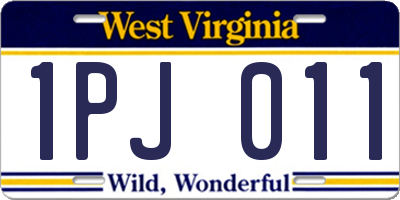 WV license plate 1PJ011
