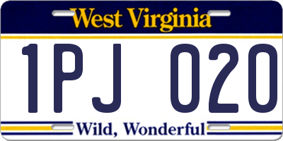 WV license plate 1PJ020