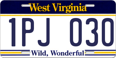 WV license plate 1PJ030