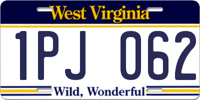 WV license plate 1PJ062