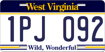WV license plate 1PJ092